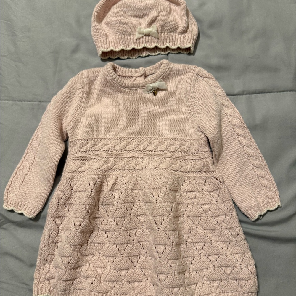 Pink Sweater Baby Dress and Beret